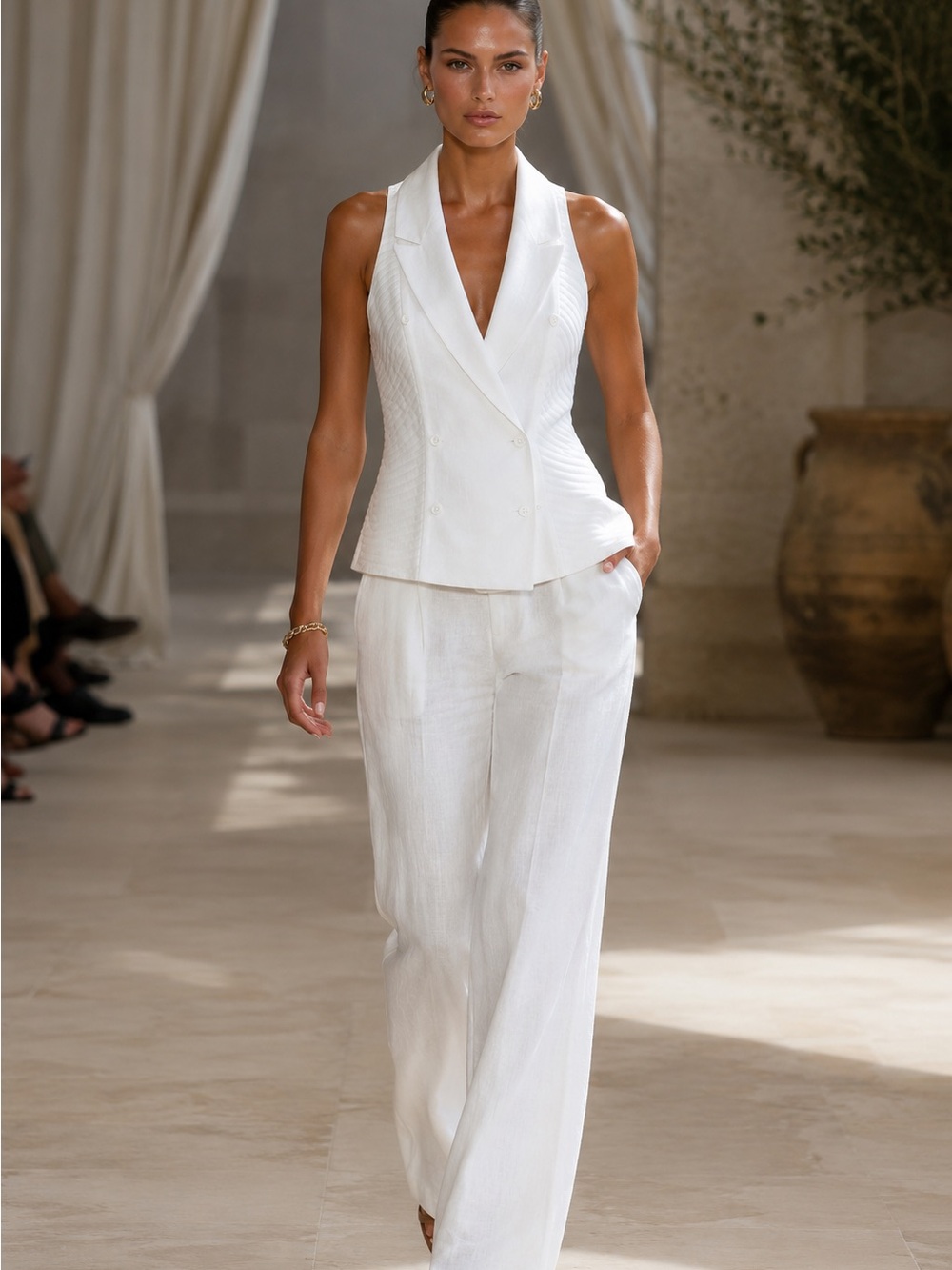 CLAUDE MONTANA white cotton vest top